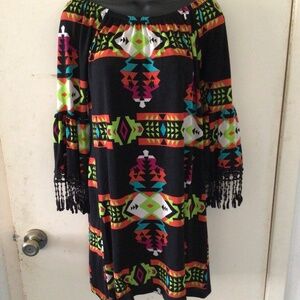 Preowned R. Rouge Black Native Print Dress M